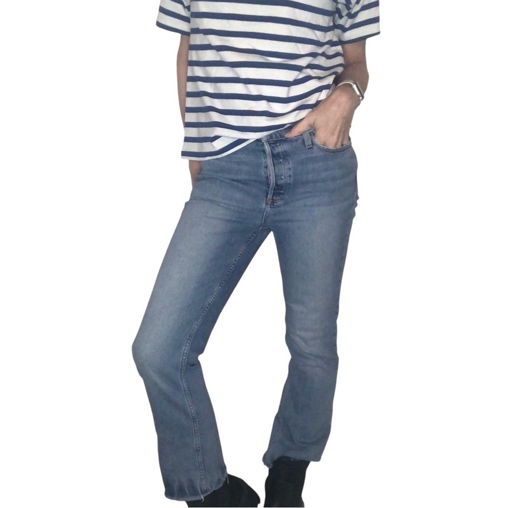 Paige Sz 27 Collette Crop Flare Jeans Light Wash Denim Buttonfly Mid-Rise Blue